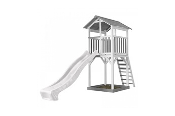 Balançoire et portique multi-activités Axi House Axi structure de jeu beach tower blanc gris avec toboggan blanc