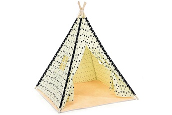 Tente et tipi enfant Giantex Tente tipi giantex 120x120x150cm pour enfants en toile de coton avec fenêtre, poches latérales, tapis de sol et perches en bois