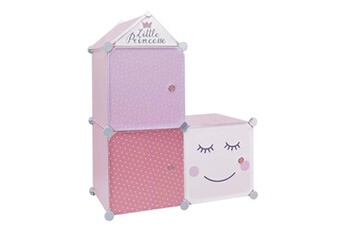 Commode et table à langer The Home Deco Kids Rangement enfant 3 cubes modulables 30x30 cm little princesse - rose