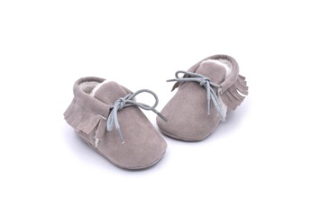 Autres cadeaux naissance Wewoo Baby mocassins chaussures frange à semelle souple antidérapantes de berceau en daim pu première de marchetaille 12cm gris