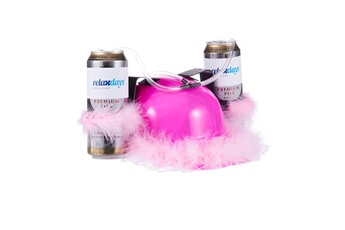 Article et décoration de fête Relaxdays Casque à bière rose boire avec tuyau casque à boisson anti soif 2 porte canettes evj filles fête, plume rose