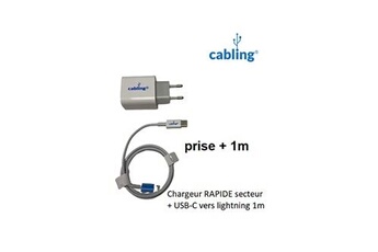 Chargeur rapide pour iPhone – Câble USB C vers Lightning certifié MFi – 20  W Type-C – Chargeur rapide bloc de charge mural super rapide compatible