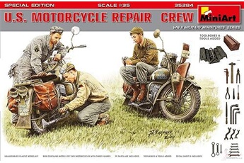 figurine de collection mini art 1/35 u.s. army motorcycle crew under repair (3 figures in 3pcs) special edition (with tool & toolbox) plastic model ma35284