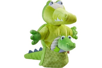 marionnette crocodile avec bébé junior 30 x 22 cm polyester vert