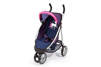 design 39954aa poussette poupée jogger, landau pour poupée, avec ceinture de sécurité, réglable, avec jolie licorne, bleu rose