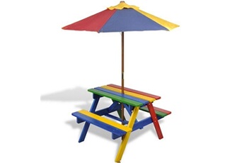 table et bancs en bois avec parasol pour enfant