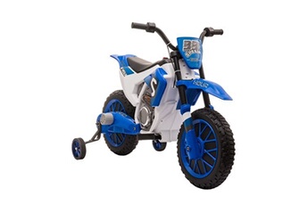 Moto cross électrique enfant 3 à 5 ans 12 V 3-8 Km/h avec roulettes latérales amovibles dim. 106,5L x 51,5l x 68H cm bleu