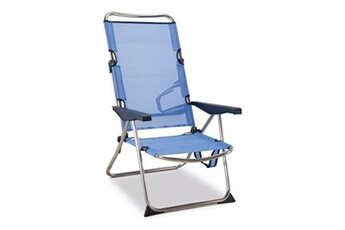 chaise de détente plage 4 positions avec poignées et stabilisateurs bleu.
