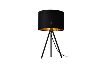 lampe de bureau élégante lampe de table stylée liseuse trépied e14 métal tissu hauteur 51 cm noir doré 03_0005275
