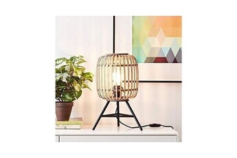 nature lampe de table décorative, fonctionne avec 1 ampoule de culot e27 et de 40 w maximum, en métal / rotin marron clair/noir