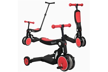 Homcom - Tricycle enfant évolutif 4 en 1 - tricycle à pousser, tricycle  simple, draisienne, vélo - canne télescopique - guidon pliable - alu. rouge  PP noir