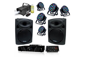Enceinte Sono DJ Ibiza Sound Pack Sono Ibiza Complet DJ300MKII - Ampli 480W  - 2 Enceintes 500W Max - Table de Mixage - Micro - 5 Projecteurs - 1  Machine à Fumée