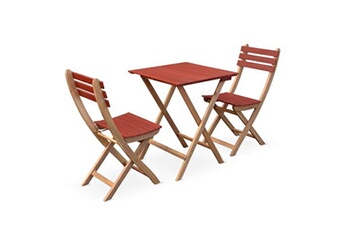 Table de jardin bistrot en bois 60x60cm - Barcelona Bois / Terracotta - pliante bicolore carrée en acacia avec 2 chaises pliables