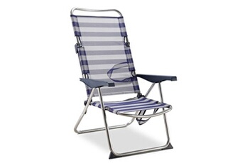 chaise de détente plage 4 positions avec poignées et stabilisateurs bleu / blanc.