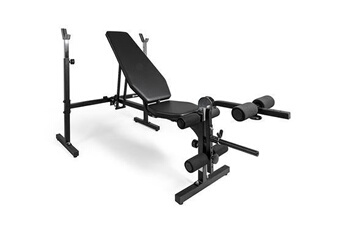 Homcom - Banc de musculation Fitness pliable entrainement complet poignées  à dips racks poids support haltères réglable acier gris noir