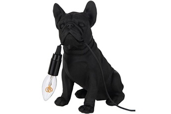 lampe bulldog noir en résine 25 cm