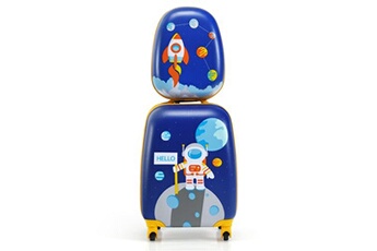 valise enfants à roulettes 16'' & sac à dos 12'' avec poignée télescopique, avec motif astronaute, 4 roues rotatives