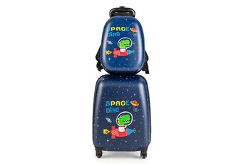 valise enfants à roulettes 16'' & sac à dos 12'' avec poignée télescopique, avec motif dinosaure, 4 roues rotatives