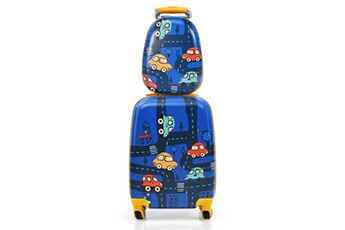 valise enfants à roulettes 18'' & sac à dos 12'' avec poignée télescopique, avec motif voiture d'avion, 4 roues rotatives