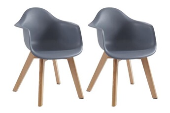 lot de 2 chaises enfant avec accoudoirs en polypropylène et hêtre - gris - poupinette