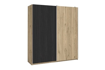 konetis - armoire penderie 2 portes coulissantes effet chêne et bois noir -