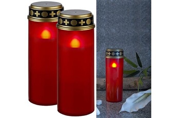 : 2 grandes lanternes funéraires avec effet flamme à piles - coloris rouge