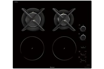Table de cuisson mixte induction/gaz Smeg PM3953D en vitrocéramique noire  90 cm