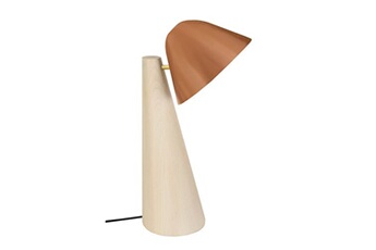 90255 lampe de bureau conique bois naturel et cuivre l 25 p 25 h 42 cm ampoule e14