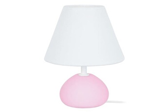 65307 lampe de chevet ovale bois rose et blanc l 16 p 16 h 22 cm ampoule e14