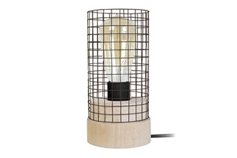 65577 lampe de chevet cylindrique bois naturel et marron l 11 p 11 h 25 cm ampoule e27