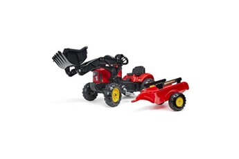 tracteur a pedales supercharger rouge avec capot ouvrant et remorque