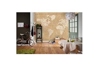 milimetrado Carte du monde liège et cadre bois Noir et marron
