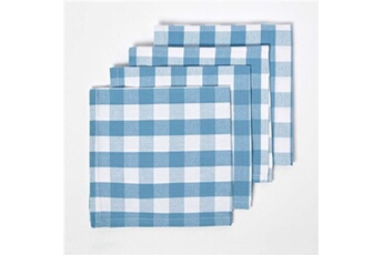 lot de 4 serviettes de table à grands carreaux vichy en coton, bleu