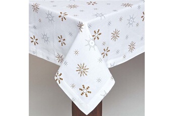 nappe de table homescapes nappe de noël blanche en coton à motif flocons de neige, 137 x 228 cm