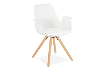 fauteuil design blanc et piètement en bois naturel - shaft