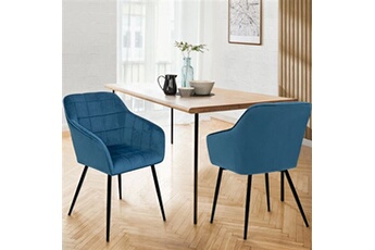 lot de 2 chaises de salle à manger, fauteuils de table mady en velours bleu canard