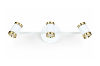 applique de salle de bain led en aluminium 3 spots - l. 45 cm - blanc et doré - ashford