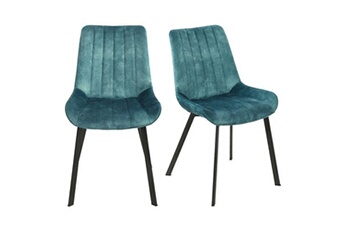 chaise meubletmoi lot de 2 chaises capitonnées en velours bleu avec pieds métal - nany