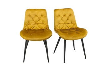 lot de 2 chaises capitonnées velours jaune et pieds métal noir - stan