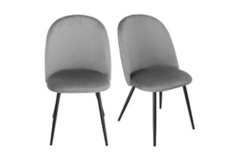 lot 2 chaises capitonnées en velours gris avec pieds métal - fary