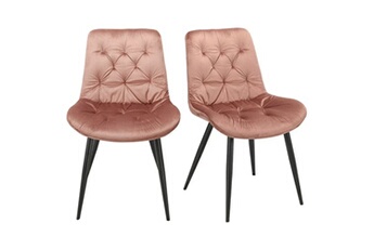 chaise meubletmoi lot de 2 chaises capitonnées velours rose et pieds métal noir - stan
