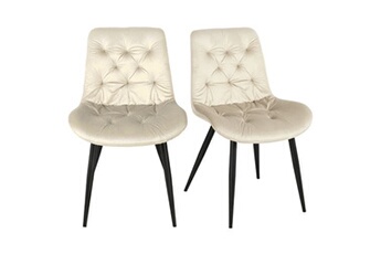 chaise meubletmoi lot de 2 chaises capitonnées velours écru et pieds métal noir - stan