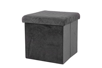 pouf coffre de rangement velours gris - 37.5x37.5x37.5cm