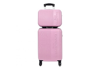 set de 3 valises david jones lot valise cabine + vanity abs rose pale