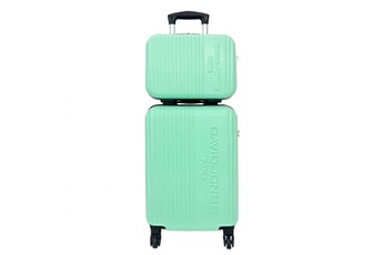 set de 3 valises david jones lot valise cabine + vanity abs vert eau