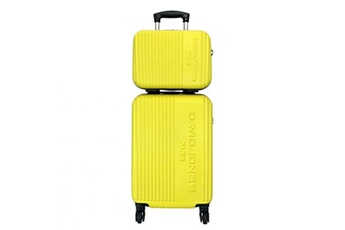 set de 3 valises david jones lot valise cabine + vanity abs jaune