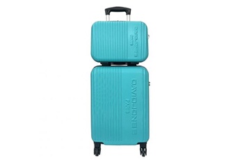 set de 3 valises david jones lot valise cabine + vanity abs bleu turquoise