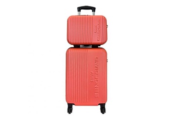 set de 3 valises david jones lot valise cabine + vanity abs orange rouge corail