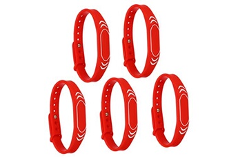 bracelets rfid en silicone imperméables réglables - 5 pièces - 240mm rouge