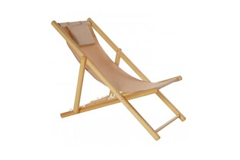 chaise longue pliante chilienne en bois et tissu marron - 57.5x113x77cm